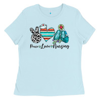 Baby Blue peace love nursing Ladies Tee - CowhideDigitalArt