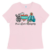 Bubblegum Pink peace love nursing Ladies Tee - CowhideDigitalArt