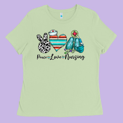 Peace Love Nursing Ladies Tee Designed By Cowhidedigitalart