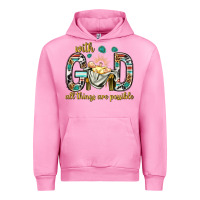 Fuchsia Pink with god all things are possible with baby jesus bbs Urban Hoodie - BundleAndBundleShop