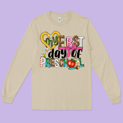 My First Day Of Preschool Long Sleeve Tee Designed By Nancycooperartshop