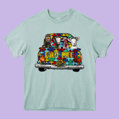 Farm Life Truck Autism Heavy Core Tee Designed By Cowhidedigitalart