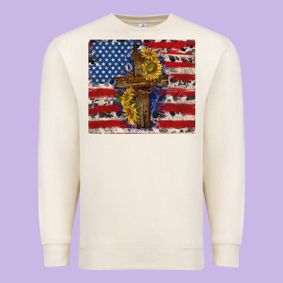 Jesus Christ With American Flag Premium Sweatshirt Designed By Tumblerdesignbyshophia