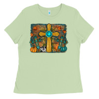 Matcha Fall Gemstone Cross Ladies Tee - RanaPortraitStore