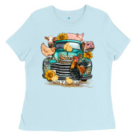 Baby Blue farm truck farm animals Ladies Tee - FaDigitalArtStudio