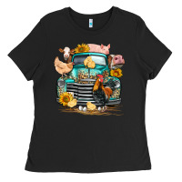 Black farm truck farm animals Ladies Tee - FaDigitalArtStudio