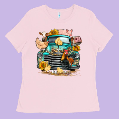 Farm Truck Farm Animals Ladies Tee Designed By Fadigitalartstudio