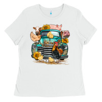 White farm truck farm animals Ladies Tee - FaDigitalArtStudio