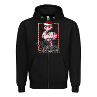 Black Merryy Flocking Christmas Flamingo Zipper Hoodie - Bettercallsaul