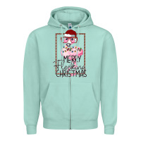 Seafoam Merryy Flocking Christmas Flamingo Zipper Hoodie - Bettercallsaul