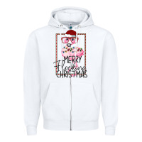 Merryy Flocking Christmas Flamingo Zipper Hoodie | Teevron