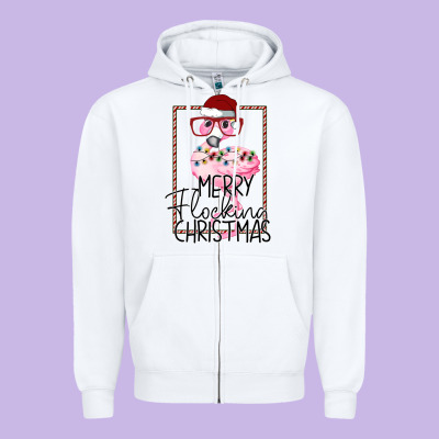 Merryy Flocking Christmas Flamingo Zipper Hoodie Designed By Bettercallsaul
