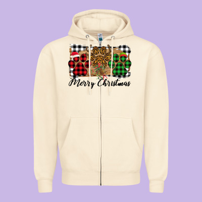 Merry Christmas Paws Zipper Hoodie Designed By Bettercallsaul