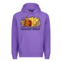Purple game day basketball leopard flames fireball Premium Hoodie - HowdyJamesFarm
