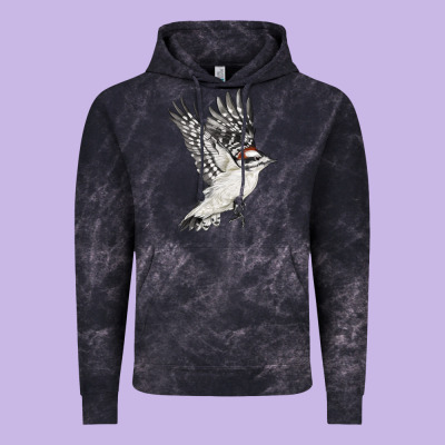 Flying Downy Woodpecker Vintage Hoodie Designed By Lillyallendesigns