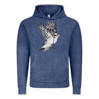 Vintage Denim Flying Downy Woodpecker Vintage Hoodie - LillyAllenDesigns