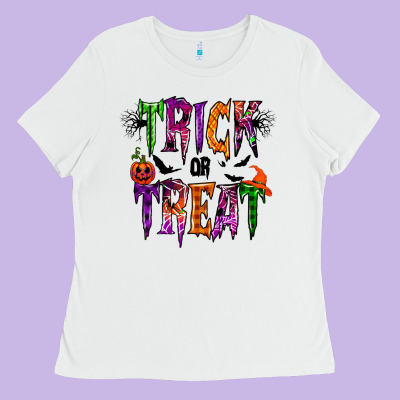 Trick Or Treat Ladies Tee Designed By Racoondesign