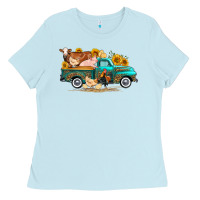 Baby Blue western farm truck farm animals Ladies Tee - FaDigitalArtStudio