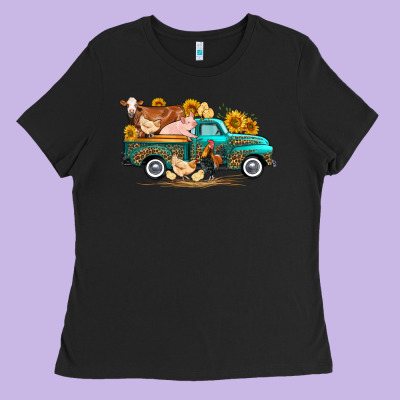 Western Farm Truck Farm Animals Ladies Tee Designed By Fadigitalartstudio