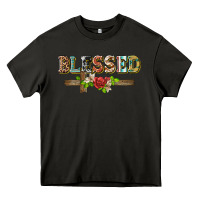 Asphalt blessed and floral cross Heavy Core Tee - BarkalooDesign