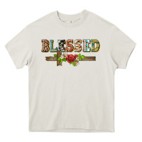 Cream blessed and floral cross Heavy Core Tee - BarkalooDesign