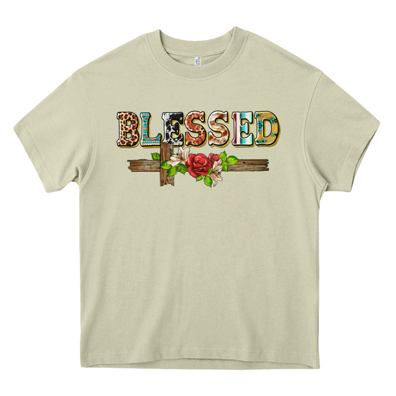 Blessed And Floral Cross Heavy Core Tee by BarkalooDesign | Teevron