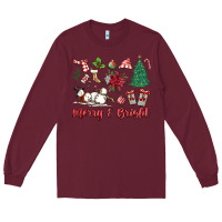 Burgundy merry bright Long Sleeve Tee - MaliasSmallBusiness
