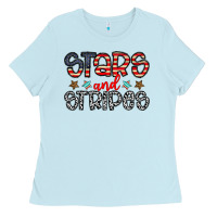 Baby Blue stars and stripes Ladies Tee - CowhideDigitalArt