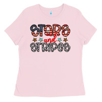Bubblegum Pink stars and stripes Ladies Tee - CowhideDigitalArt