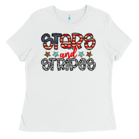 White stars and stripes Ladies Tee - CowhideDigitalArt