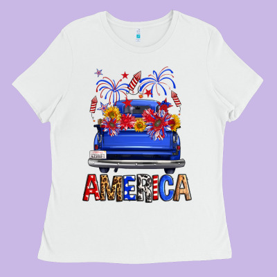 Western Fourth Of July America Truck Ladies Tee Designed By Fadigitalartstudio