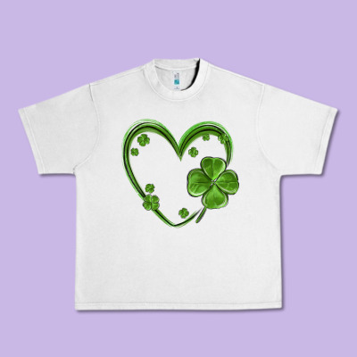 St Patricks Day Shamrock Heart Urban Heavy Tee Designed By Maliassmallbusiness