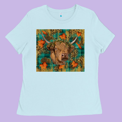 Western Fall Cow Ladies Tee Designed By Ranaportraitstore