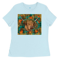 Baby Blue Western Fall Cow Ladies Tee - RanaPortraitStore