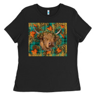 Black Western Fall Cow Ladies Tee - RanaPortraitStore