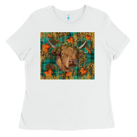 White Western Fall Cow Ladies Tee - RanaPortraitStore