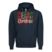 Navy Merry Christmas Buffalo Plaid Leopard Zipper Hoodie - Bettercallsaul