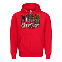 Red Merry Christmas Buffalo Plaid Leopard Zipper Hoodie - Bettercallsaul