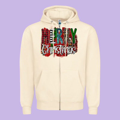 Merry Christmas Buffalo Plaid Leopard Zipper Hoodie Designed By Bettercallsaul