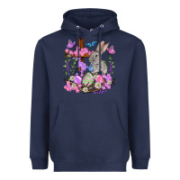 Navy Easter eggs and Bunny with Cross Easter Day Heavyweight Hoodie - HowdyJamesFarm