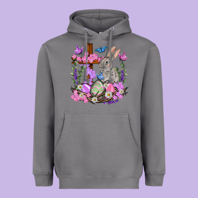 Easter Eggs And Bunny With Cross Easter Day Heavyweight Hoodie Designed By Howdyjamesfarm