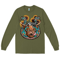Army Green highland cow horseshoe Long Sleeve Tee - JahusDesignShop