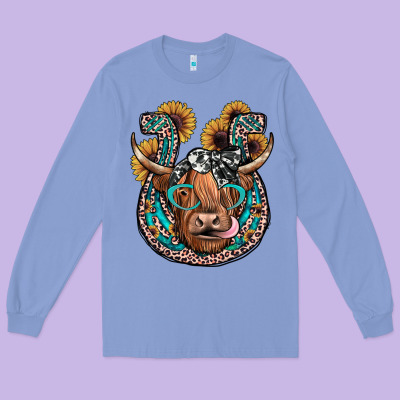 Highland Cow Horseshoe Long Sleeve Tee Designed By Jahusdesignshop