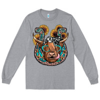 Heather Grey highland cow horseshoe Long Sleeve Tee - JahusDesignShop