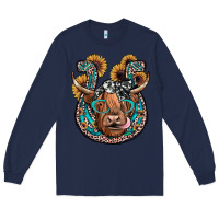 Navy highland cow horseshoe Long Sleeve Tee - JahusDesignShop