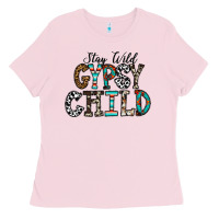 Bubblegum Pink stay wild gypsy child Ladies Tee - CowhideDigitalArt