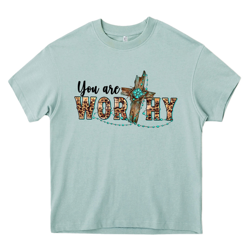 You Are Worthy Cross Heavy Core Tee by BarkalooDesign | Teevron