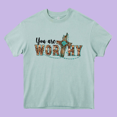 You Are Worthy Cross Heavy Core Tee Designed By Barkaloodesign