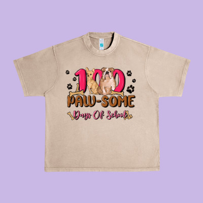100 Paw Some Days Of School Urban Heavy Tee Designed By Maliassmallbusiness