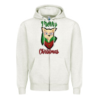 Oatmeal Heather Merry Christmas Cat Zipper Hoodie - Bettercallsaul